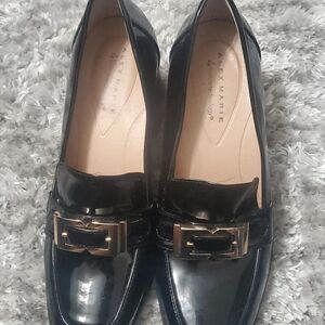 Alex Marie Glossy Black Flats with Gold Accent